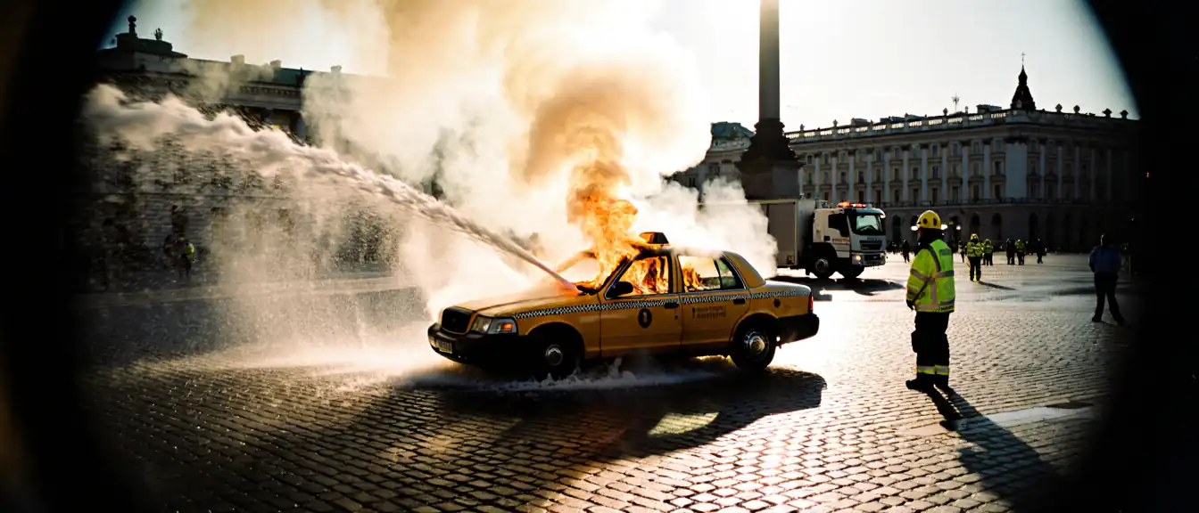 На Манежной площади в центре Москвы ликвидируют возгорание автомобиля такси