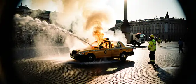 На Манежной площади в центре Москвы ликвидируют возгорание автомобиля такси