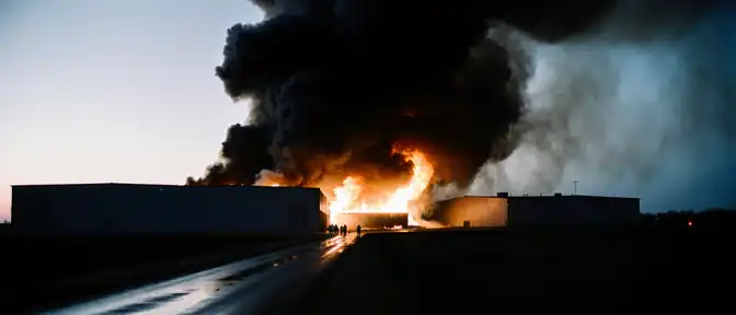 Огонь охватил огромную складскую территорию в пригороде Петербурга