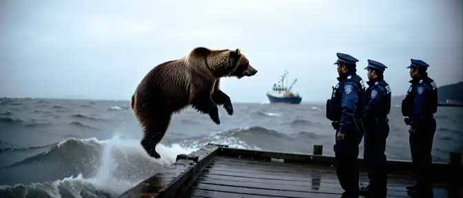 Побег в море: в японском порту Сиогама медведь скрылся от преследования полиции на борту рыболовецкого судна